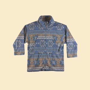 1990s geometric fleece jacket by Outbrook, size L to XL snowflake blue jacket